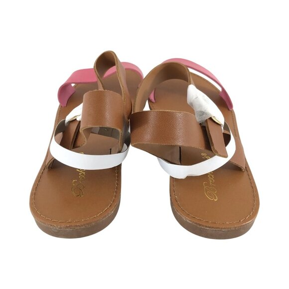 Breckelles Womens Sandals Leatherette Two Tone Open Toe Ankle Strap Pink Brown 9 - Picture 3 of 5